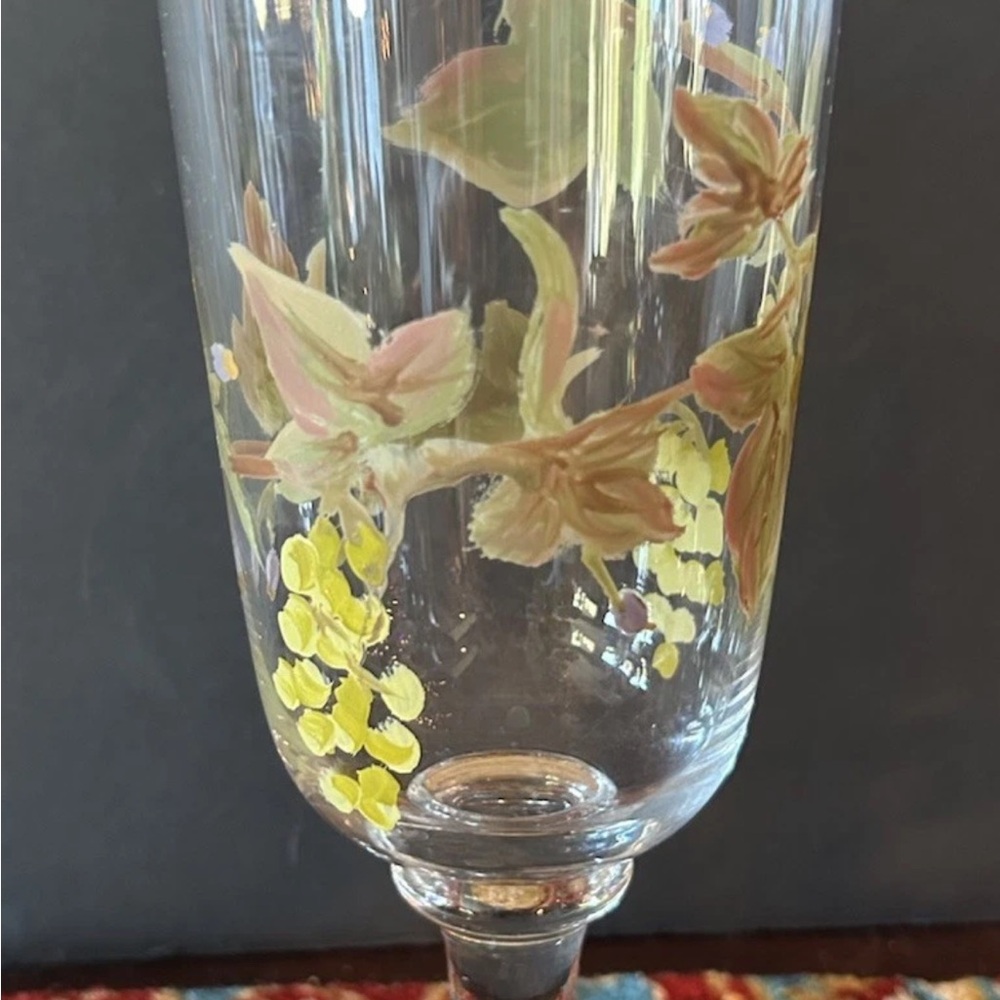4 Vintage Block Crystal Painted Drink Glasses Footed Iced Water/Tea 9" NOS - Picture 3 of 11